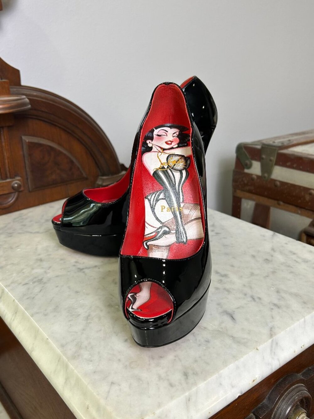 Christian Louboutin Chick Up Alta 150 Dr Bored Peep Toe Pumps size 37.5